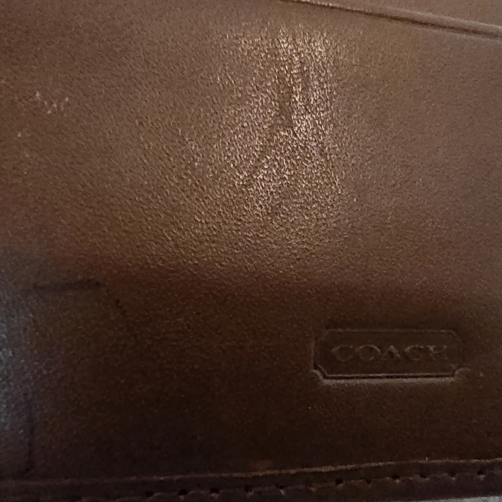 Vintage Coach Brown Leather Canvas Trifold Wallet with Snap Closure - Picture 6 of 8